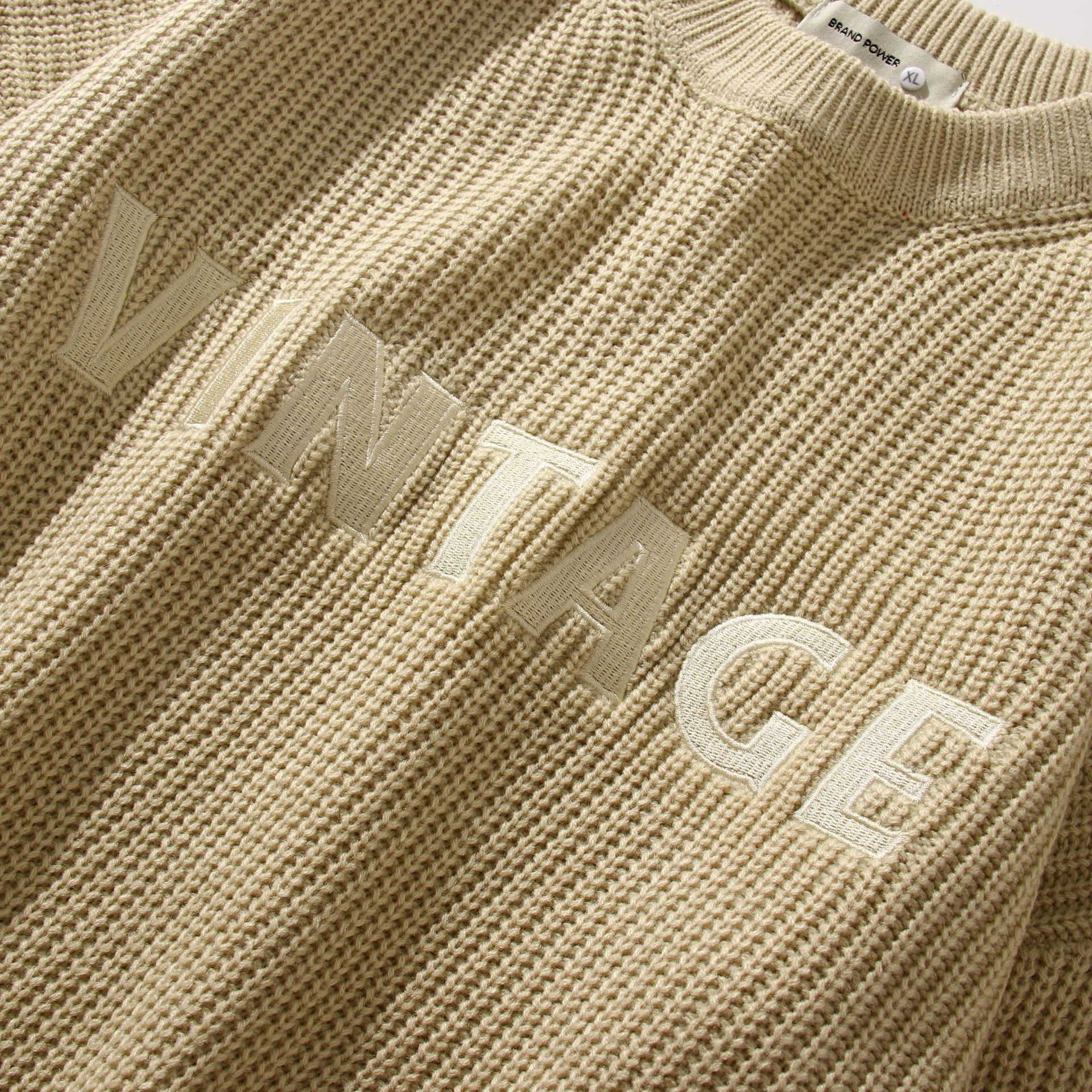 Letter Embroidery Thick Needle Drop Shoulder Sweater