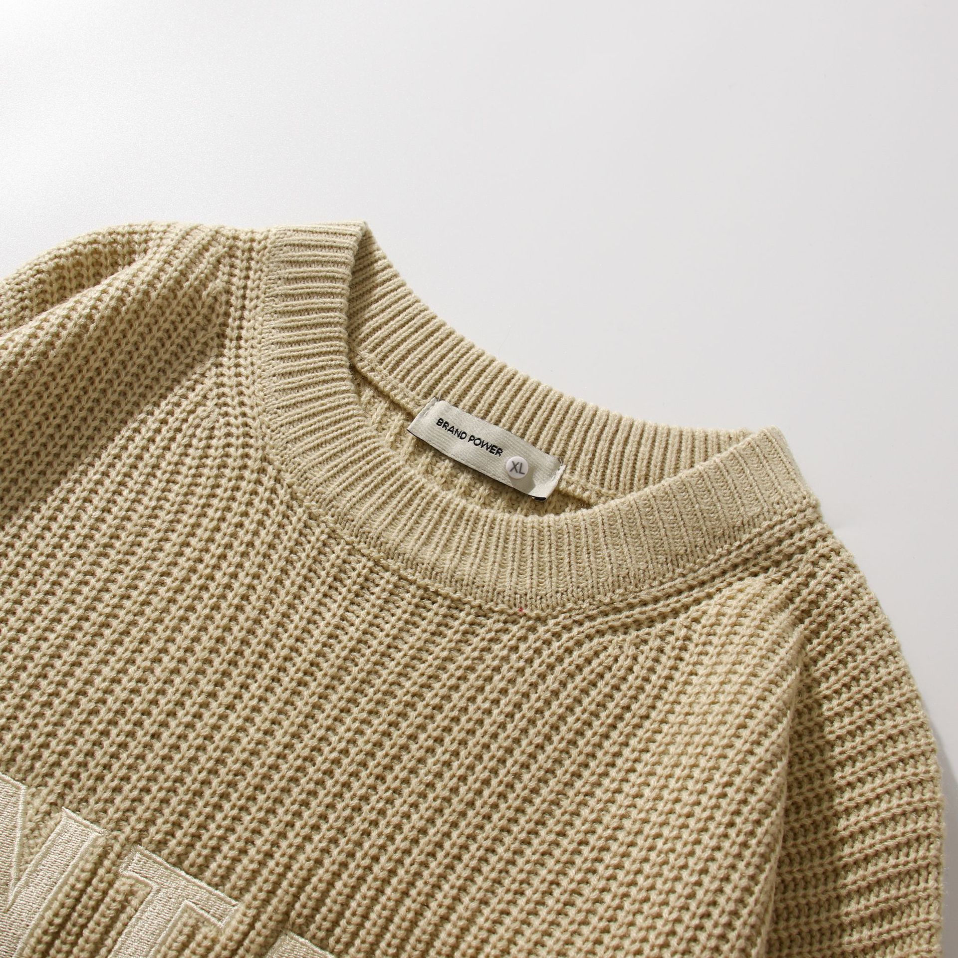 Letter Embroidery Thick Needle Drop Shoulder Sweater