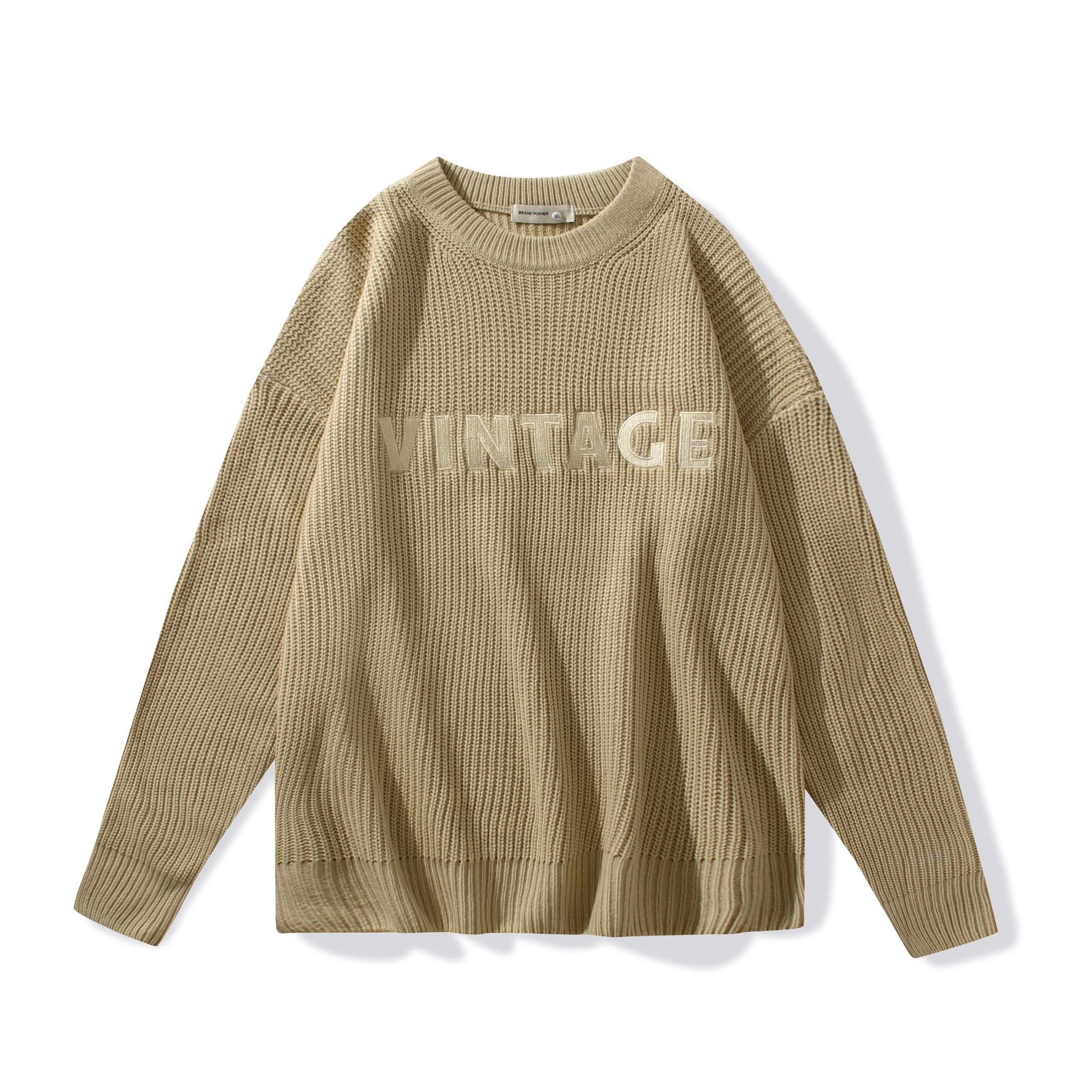 Letter Embroidery Thick Needle Drop Shoulder Sweater