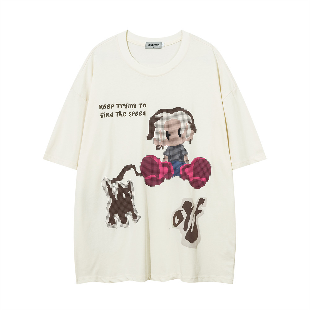 Anime Cartoon Print Cotton T-Shirt Short-Sleeved