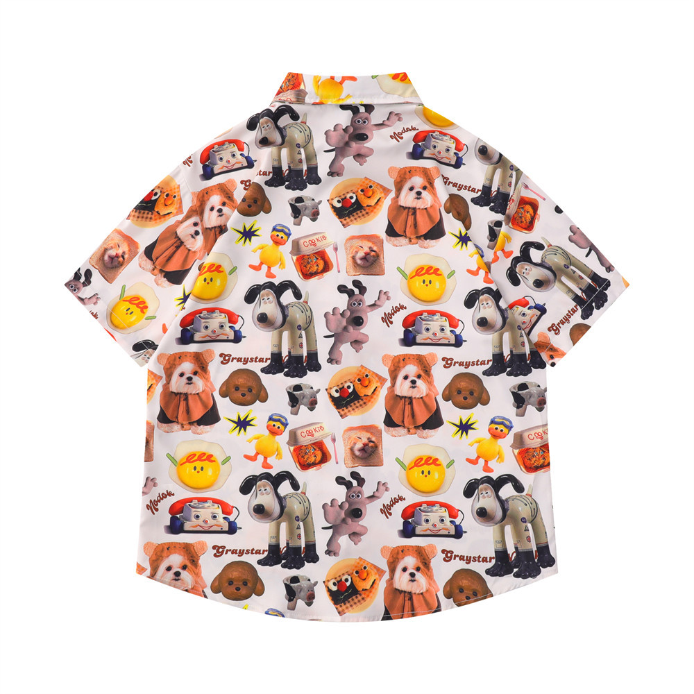 Cartoon Animal Full Print Short-Sleeved Shirt
