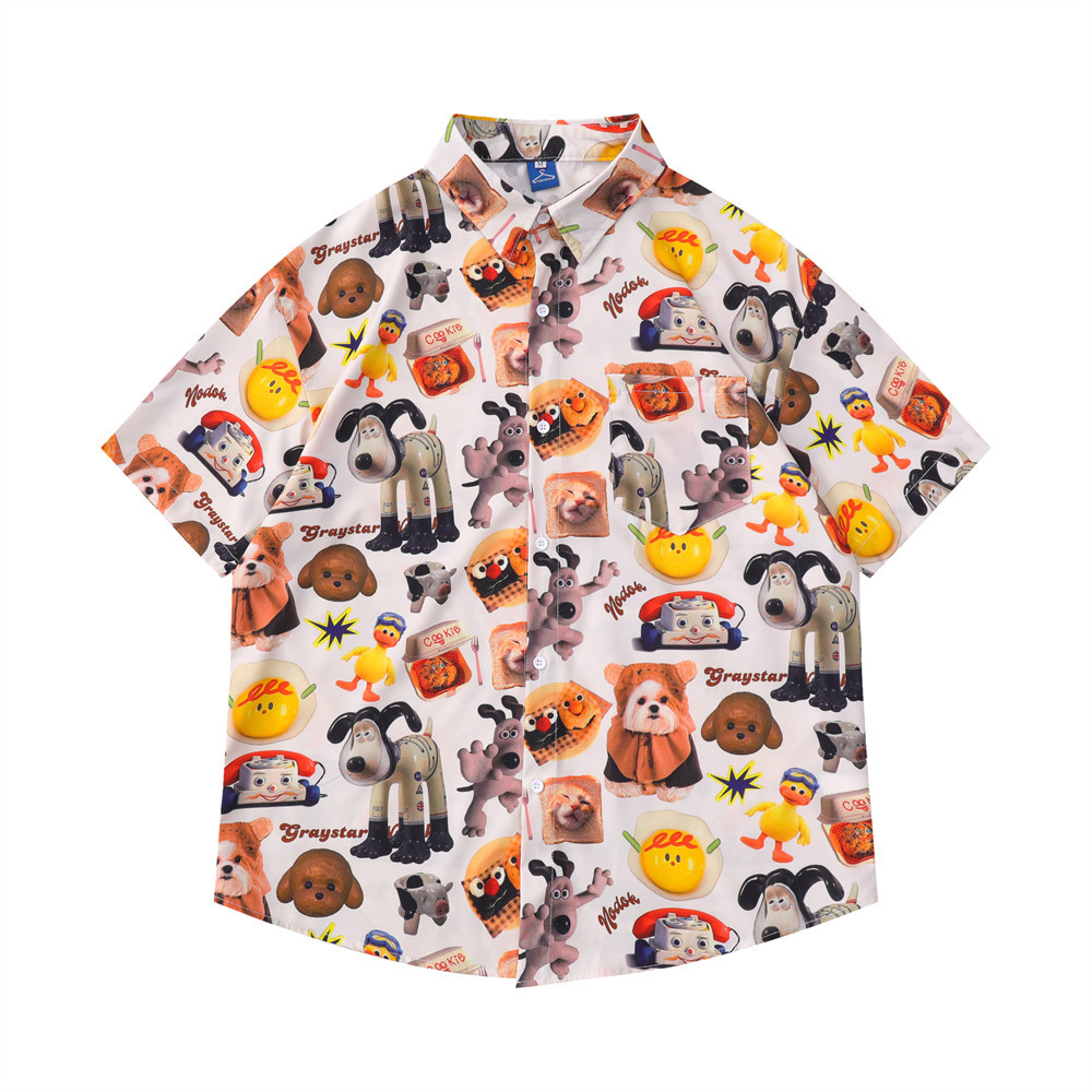Cartoon Animal Full Print Short-Sleeved Shirt