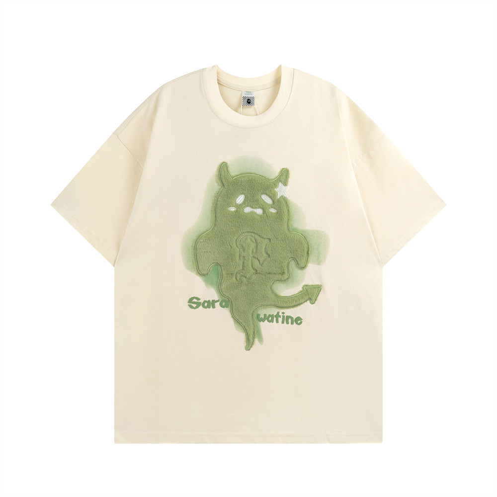 Cartoon Devil Flocked Embroidered Short-Sleeved T-Shirt