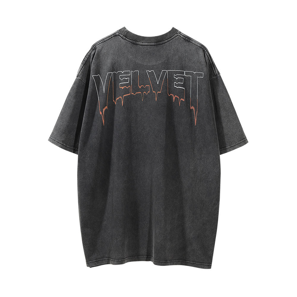 Character Print Washed Old Short-Sleeved T-Shirt