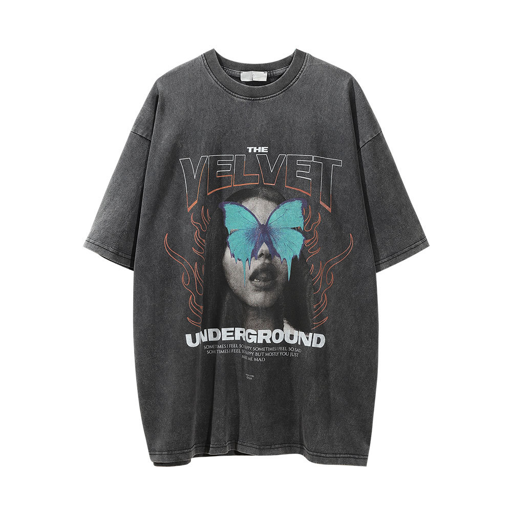 Character Print Washed Old Short-Sleeved T-Shirt