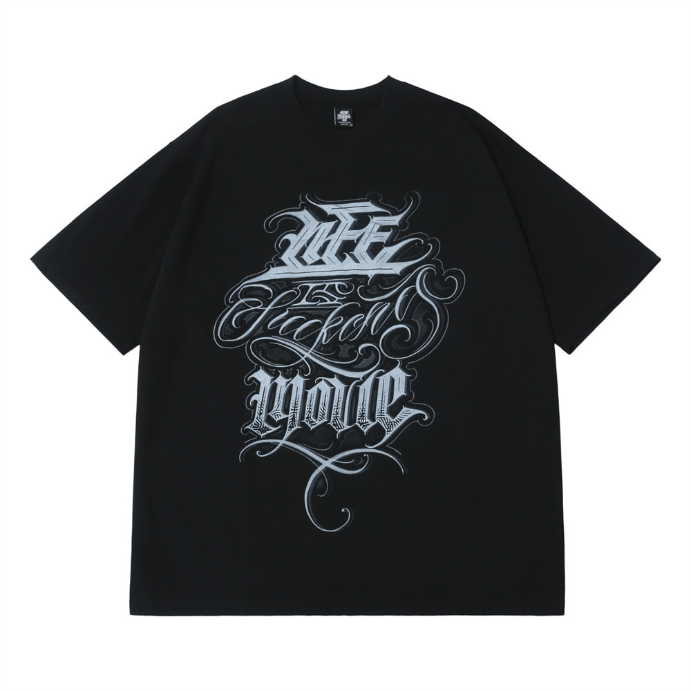 Flower Body Letter Print Cotton Short-Sleeved T-Shirt