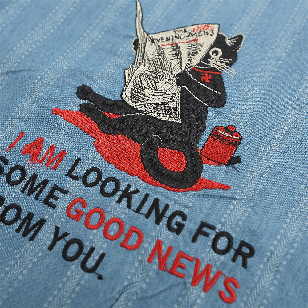 Cartoon Embroidered Pocket Striped Short-Sleeved Shirt