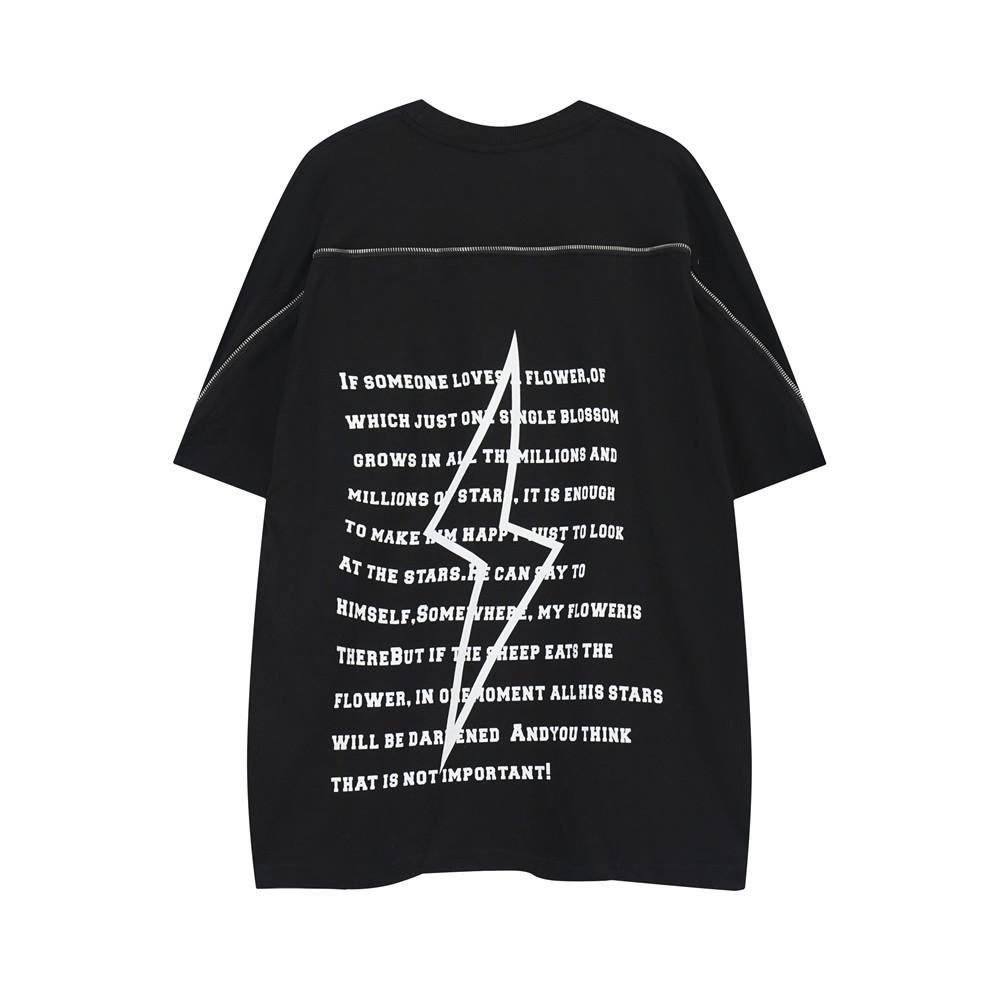 Pattern Zipper Patchwork Short-Sleeved T-Shirt