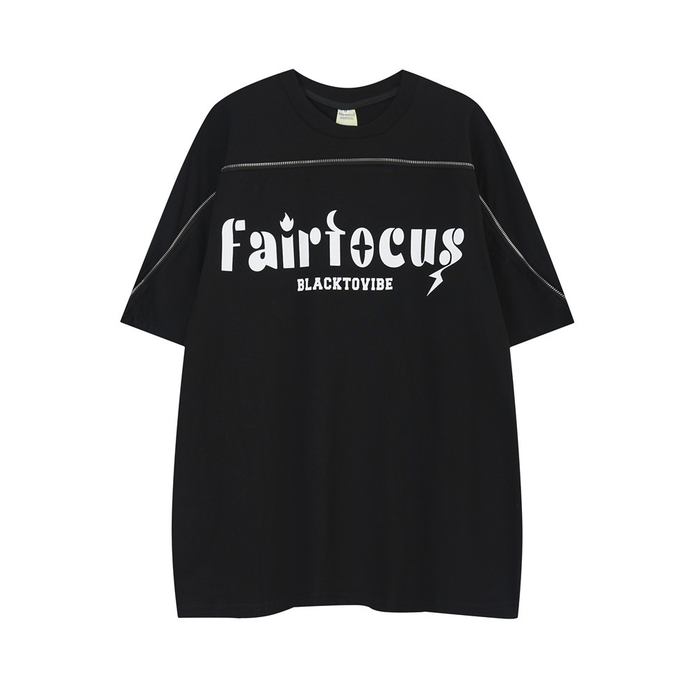 Pattern Zipper Patchwork Short-Sleeved T-Shirt