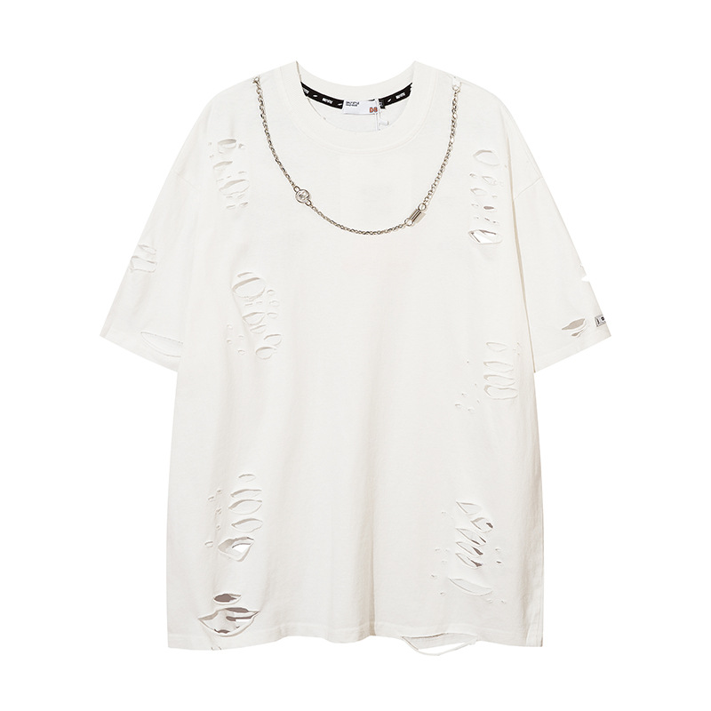 Ripped Solid Color T-Shirt