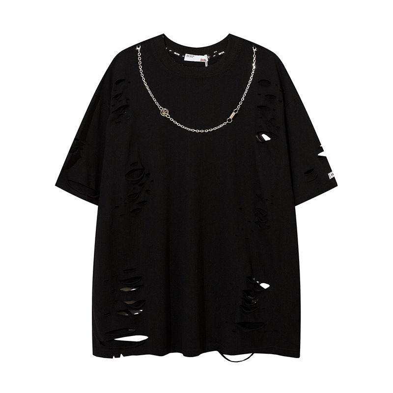 Ripped Solid Color T-Shirt