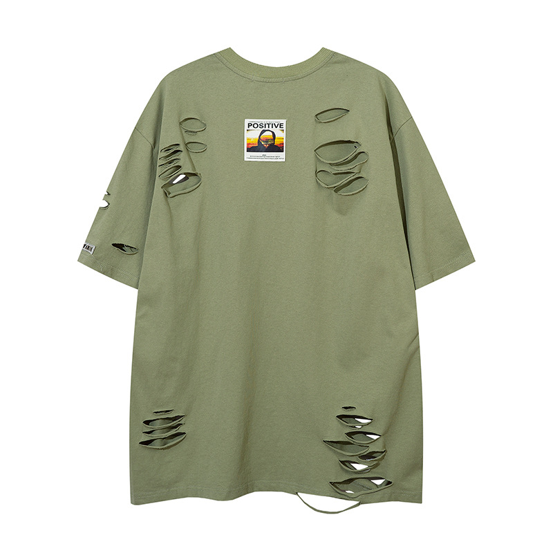 Ripped Solid Color T-Shirt