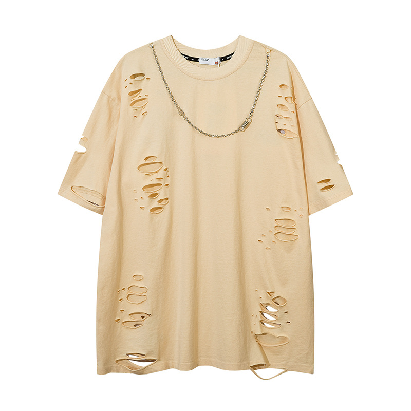 Ripped Solid Color T-Shirt