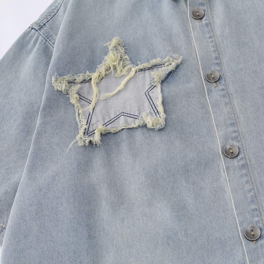 Short-Sleeved Shirt With Burlap Star Patch Embroidery
