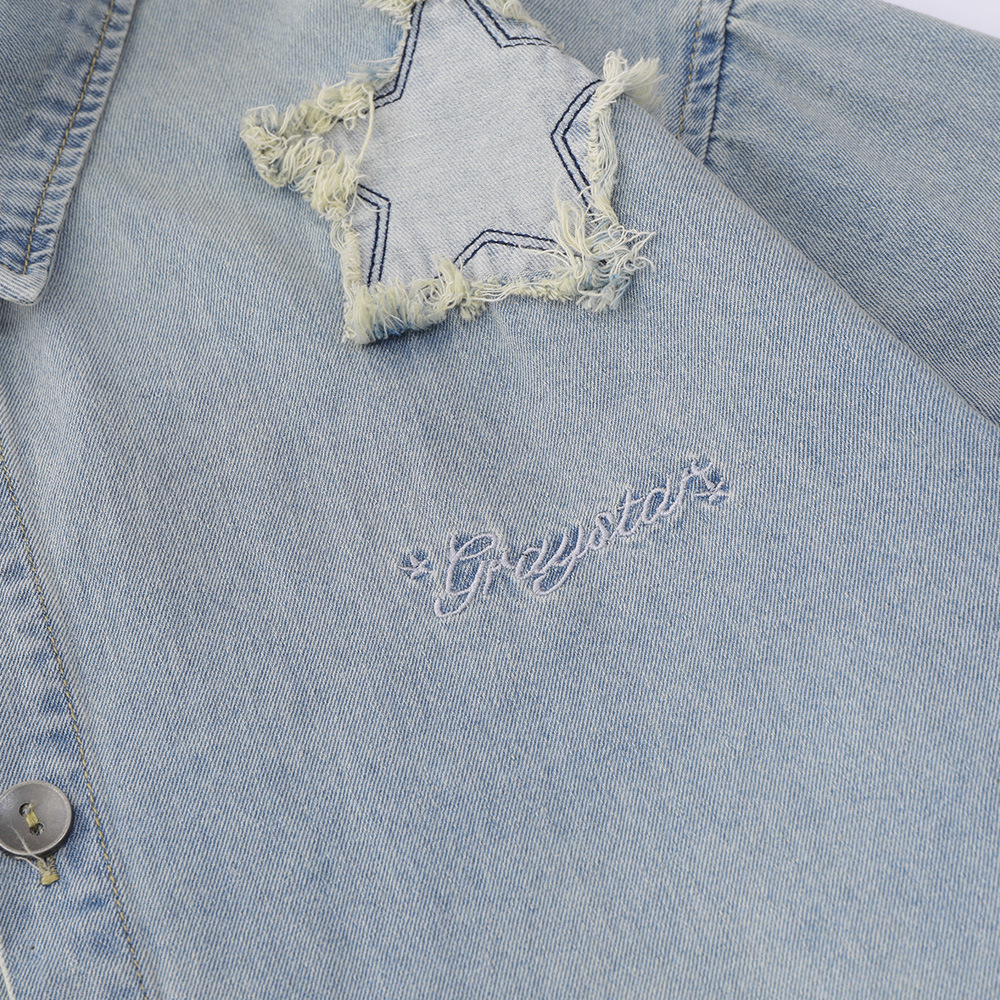 Short-Sleeved Shirt With Burlap Star Patch Embroidery