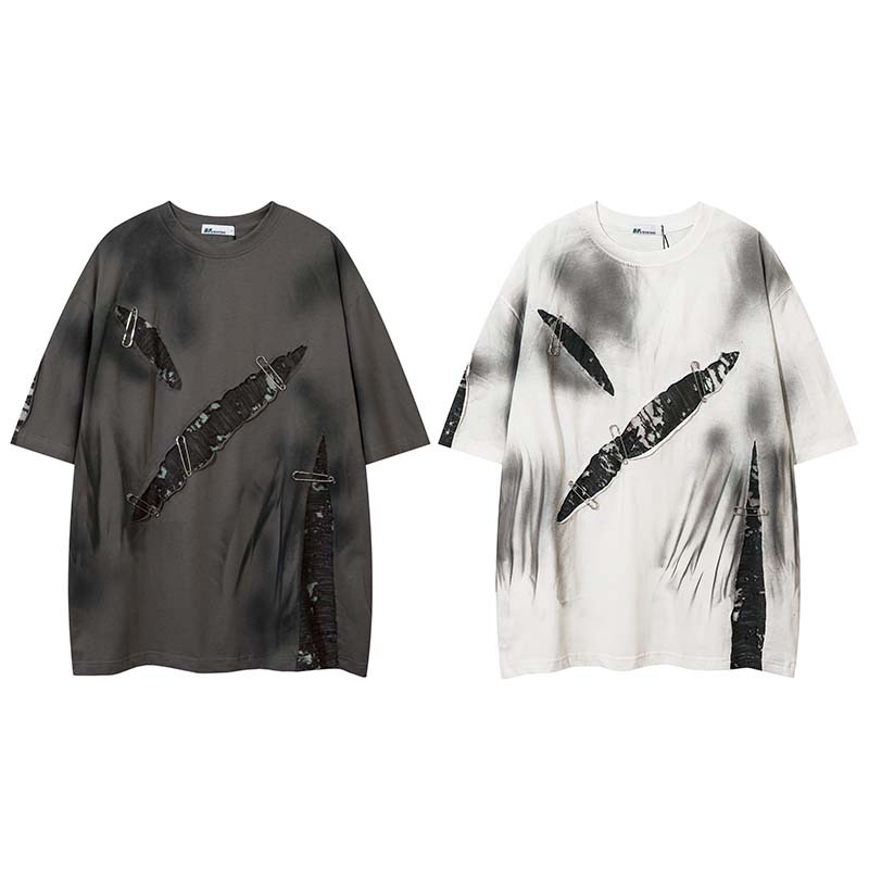 Tie-Dye T-Shirt With Torn Pins