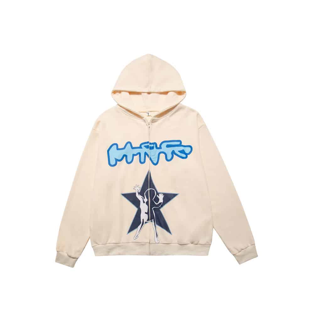 Abstract Letters Pentagram Print Hooded Cardigan Sweatshirt