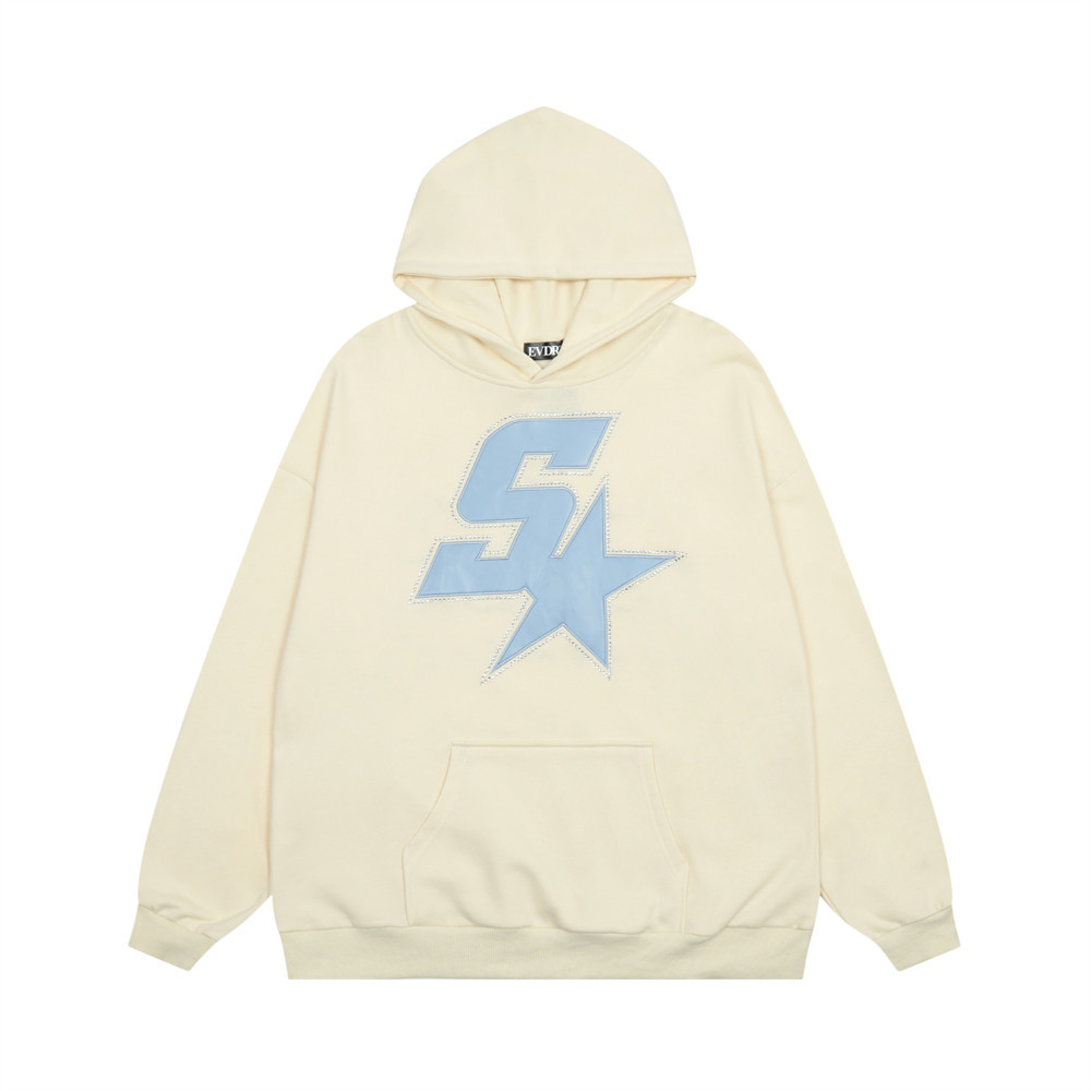 Applique Leather Embroidery Stamping Drill Hooded Sweatshirt