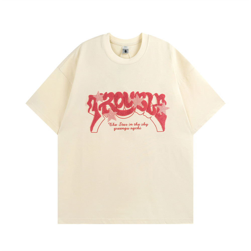 Towel Embroidered Letters Short-Sleeved T-Shirt