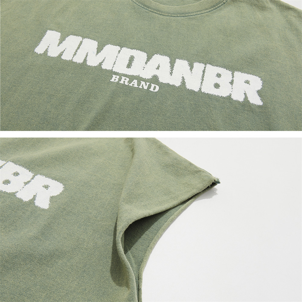 Vintage Letter Print Wide Shoulder Undershirt