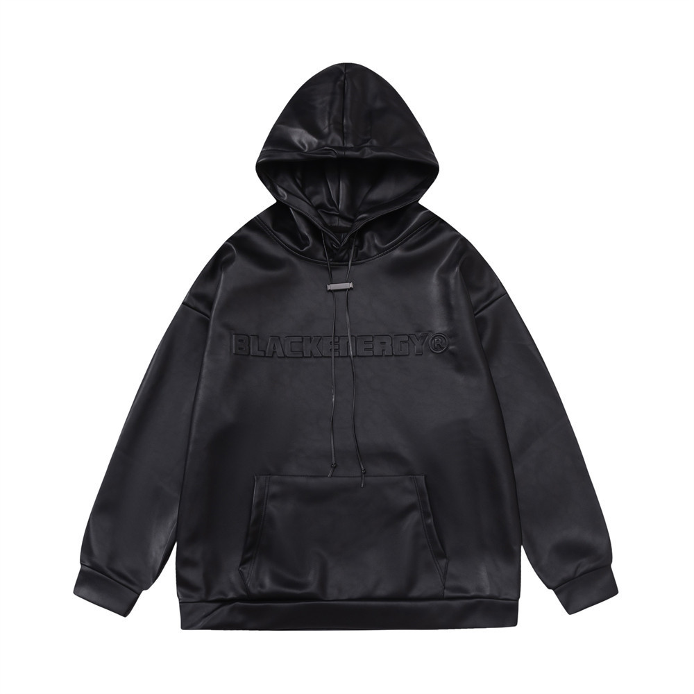 Biker Wind Loose Leather Jacket With Cap Pullover Sweater