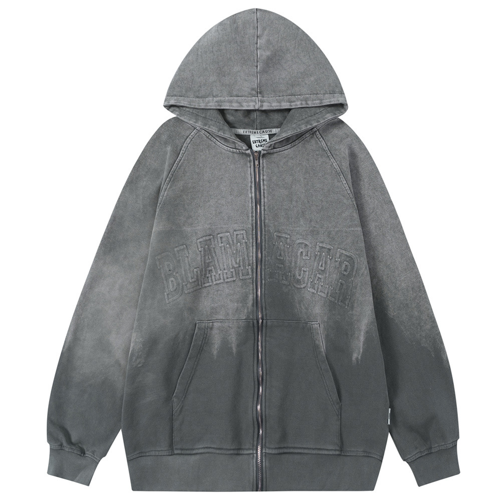 Niche Loose Zipper Hanging Dye Gradient Hooded Sweatshirt