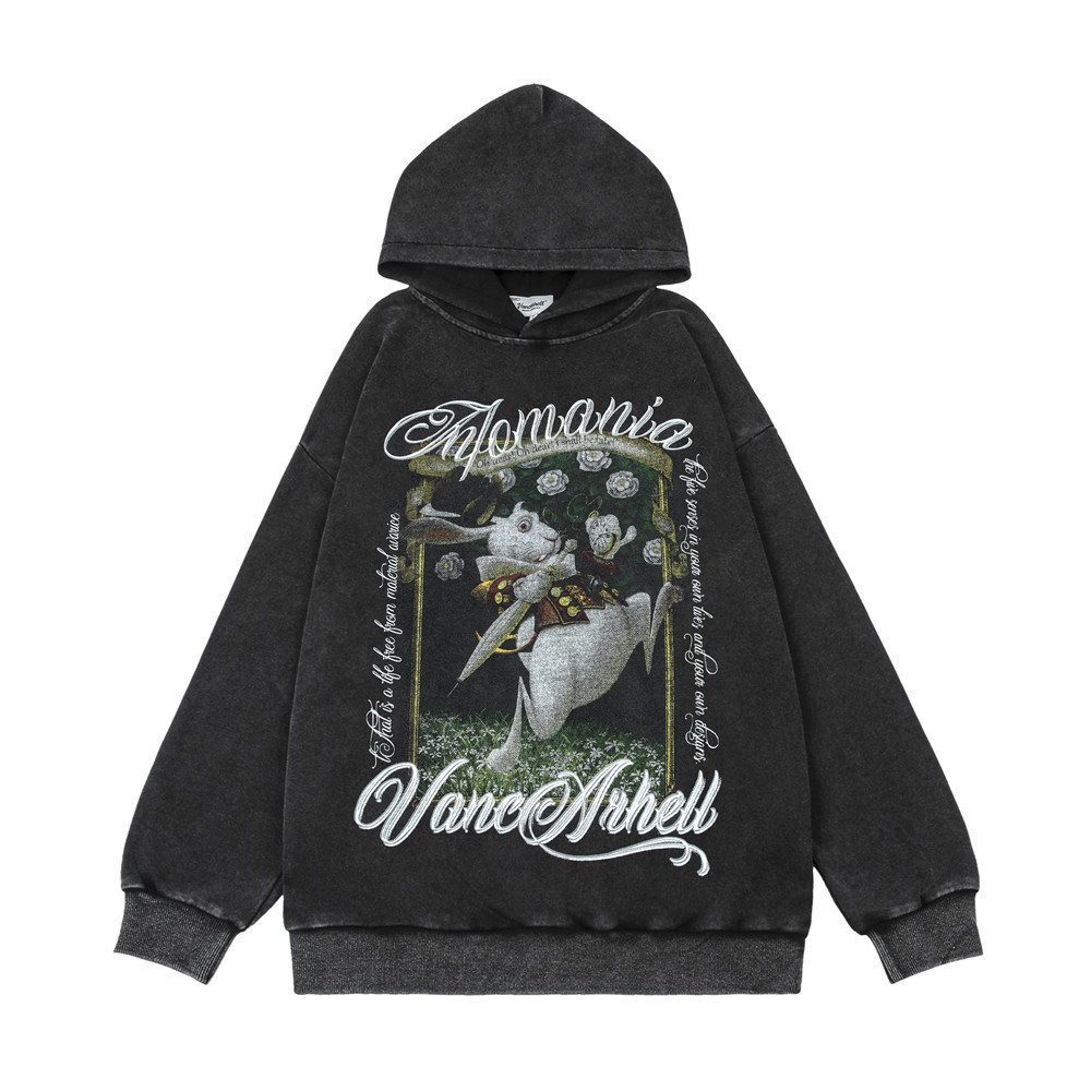 Cartoon Fun Rabbit Print Hooded Pullover Sweatshirt