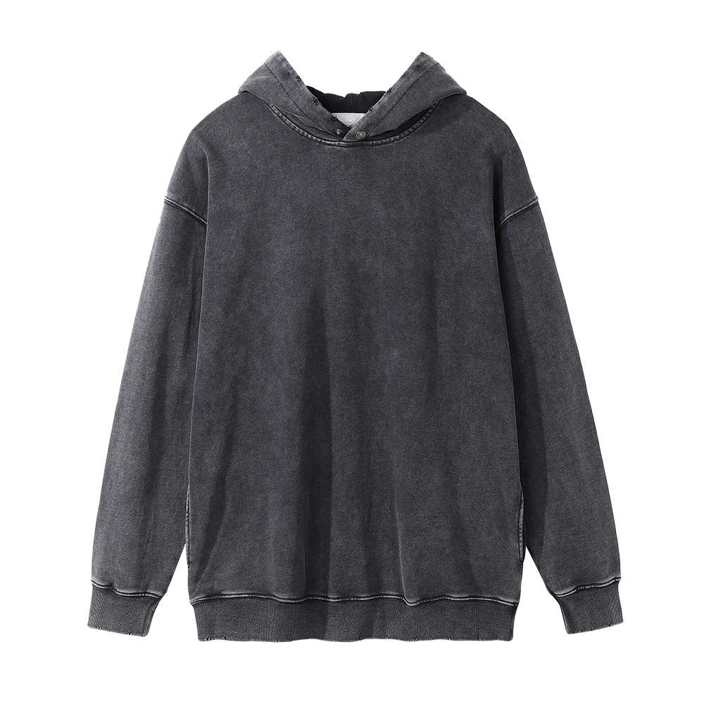 Casual Loose Washed And Worn Blank Hooded Sweatshirt