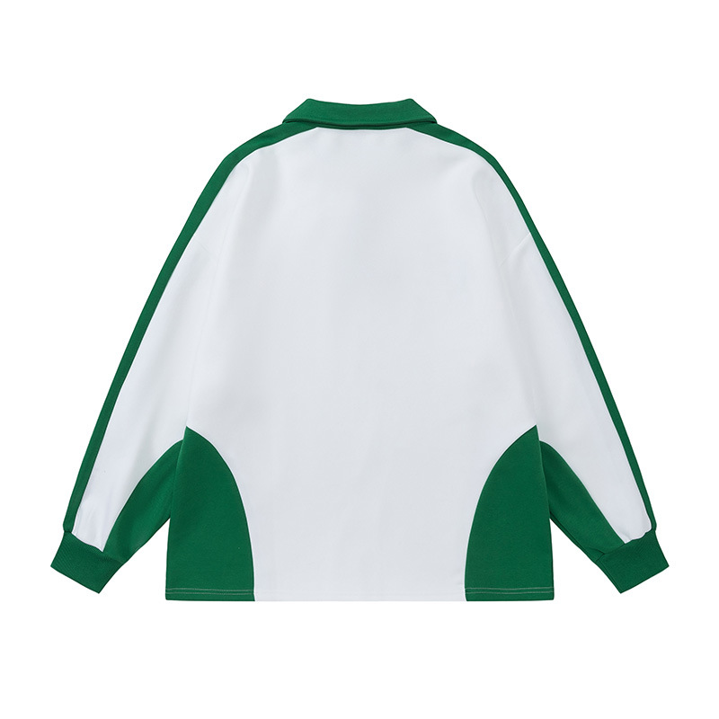 Color Blocking Letters Embroidered Lapel Sweatshirt