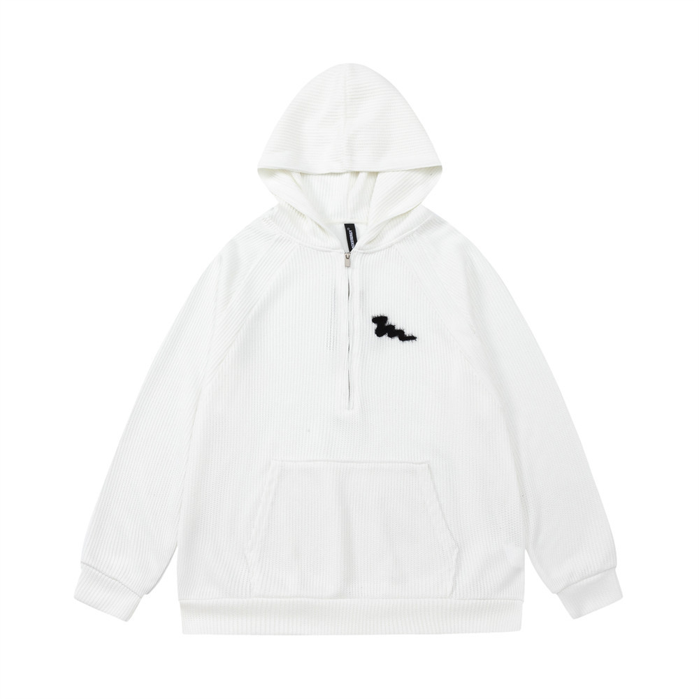 Loose Knit Jacquard Half-Zip Hooded Sweatshirt
