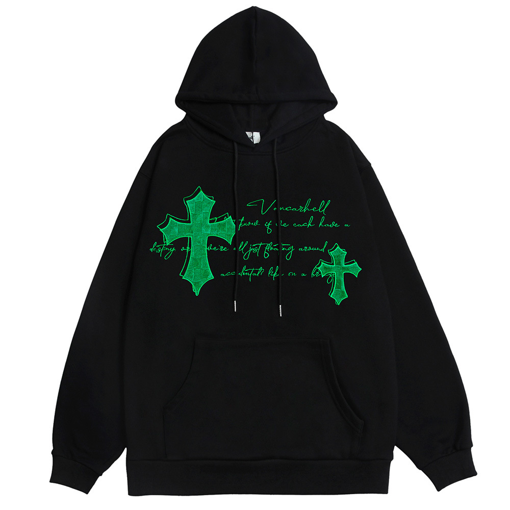 Cross-Embroidered Men'S Hooded Sweatshirt