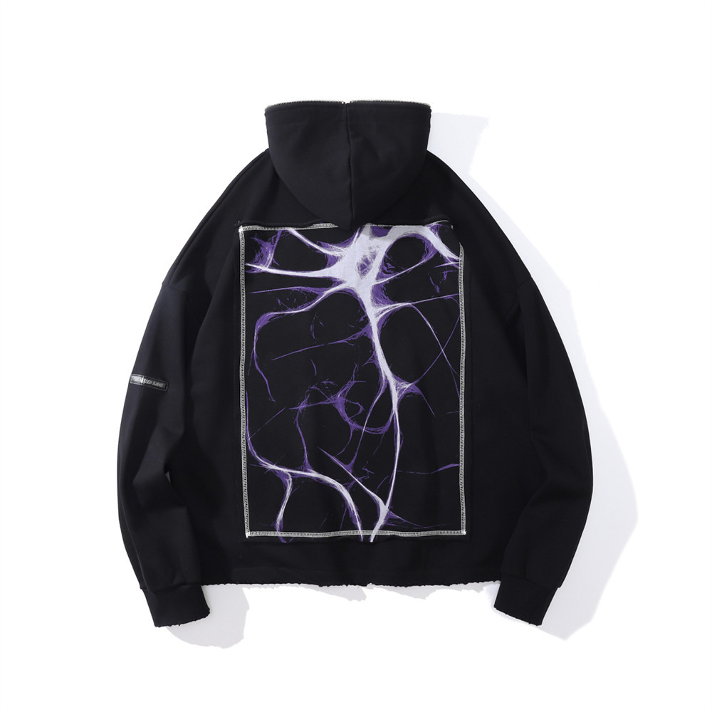 Diablo Loose Letter Zipper Print Hooded Cardigan Sweatshirt