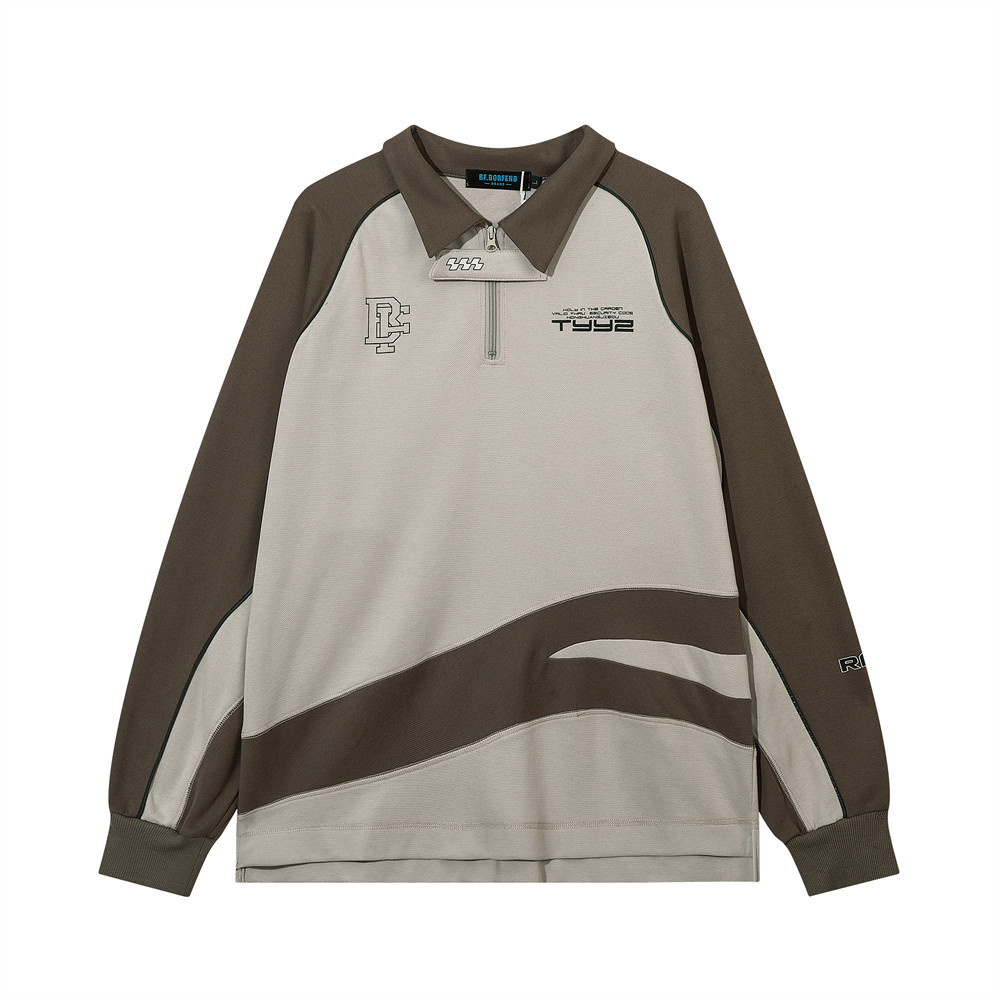 Half Open Collar Letter Collision Color Stitching Sweatshirt