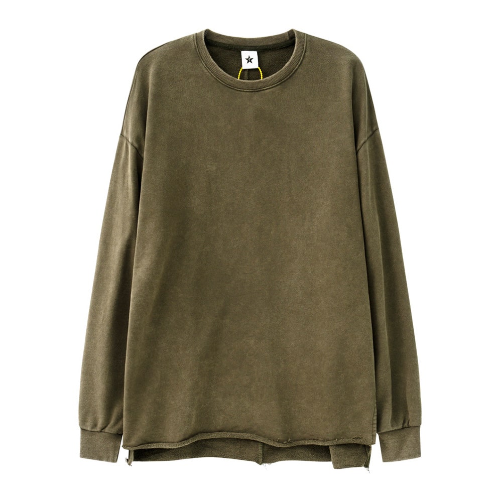 Hem Hairy Edge Destruction Side Slit Round Neck Hoodies