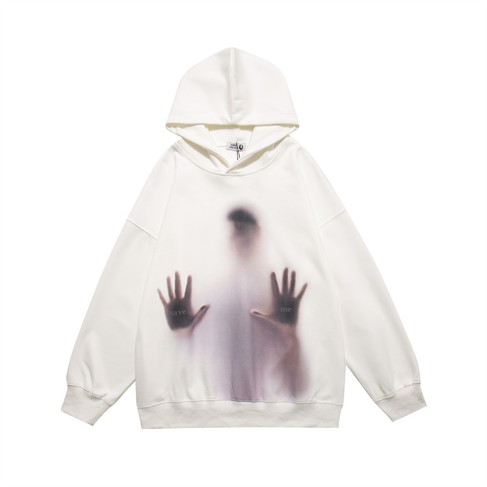 Hip-Hop Long-Sleeved Silhouette Print Hooded Sweatshirt