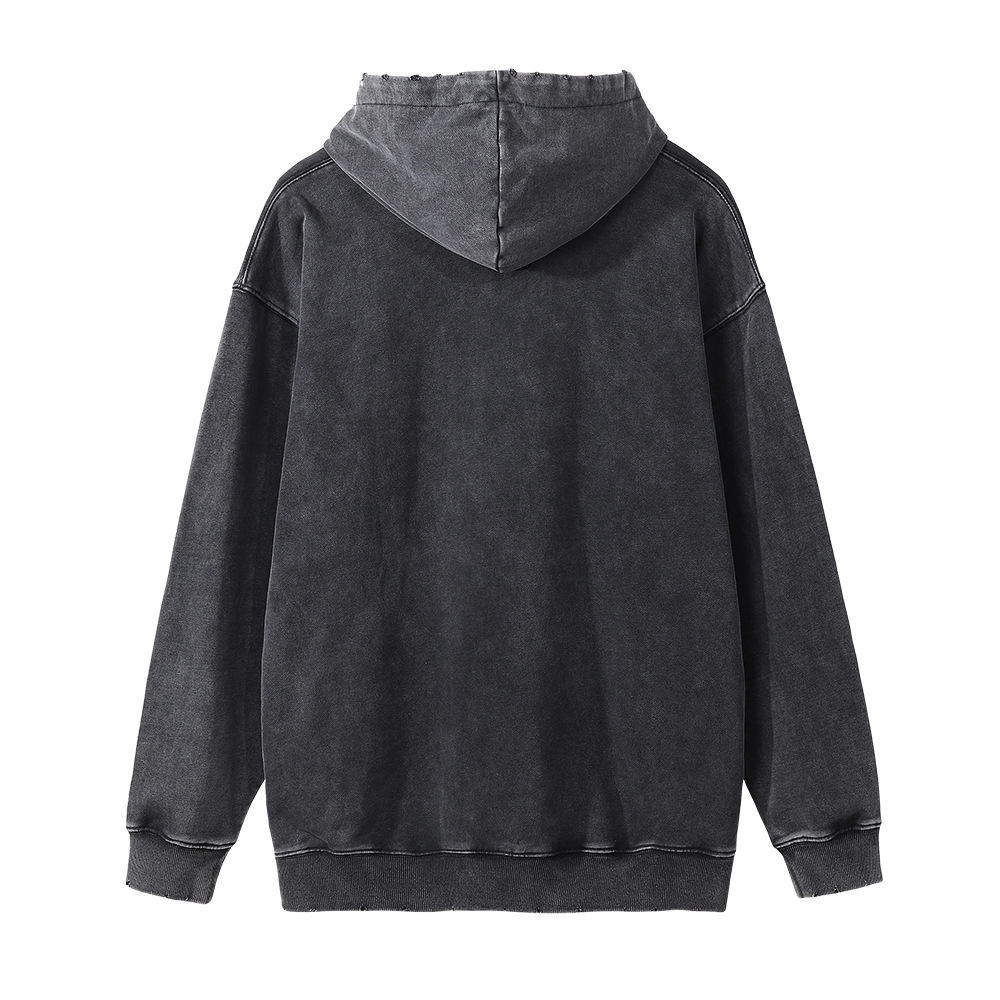 Loose Pullover Kangaroo Pocket Blank Washed Old Sweatshirt