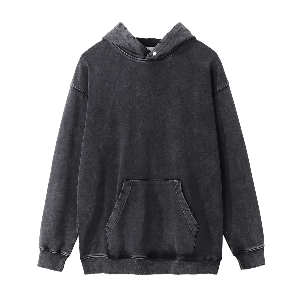 Loose Pullover Kangaroo Pocket Blank Washed Old Sweatshirt