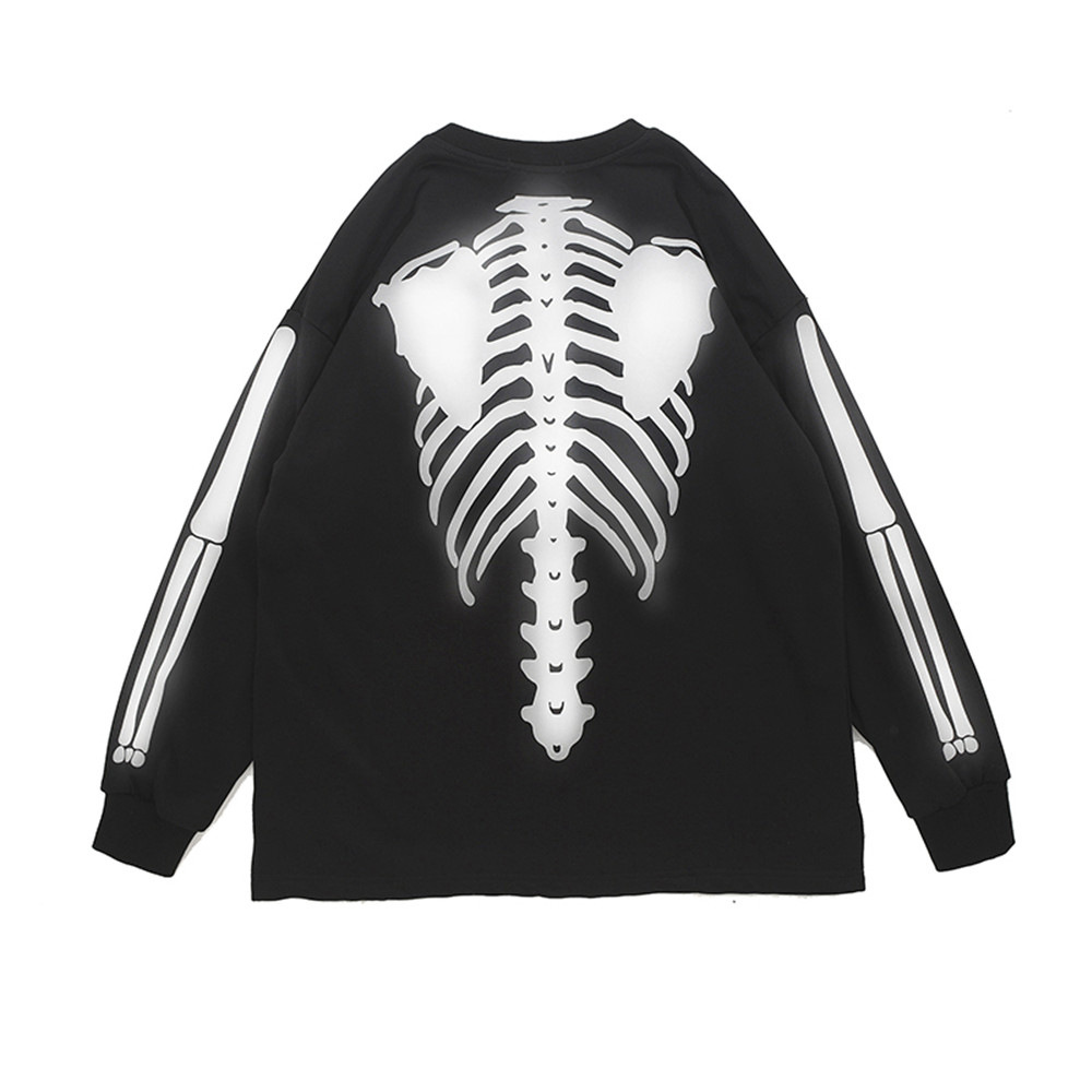 Round Neck Long Sleeve Diablo Style Skeleton Reflective Sweatshirt
