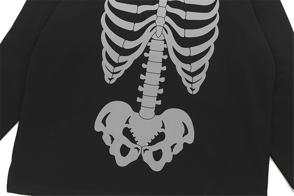Round Neck Long Sleeve Diablo Style Skeleton Reflective Sweatshirt