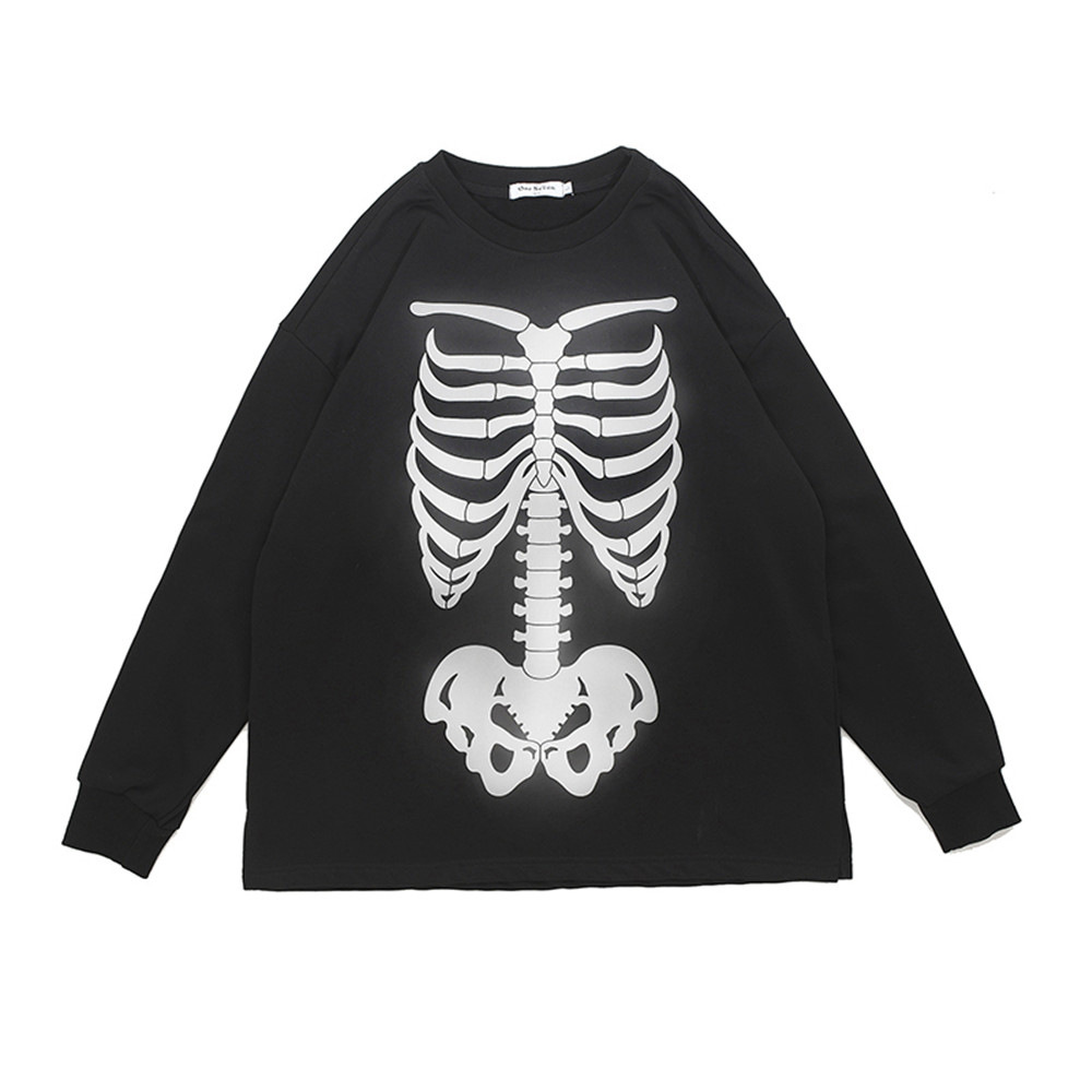 Round Neck Long Sleeve Diablo Style Skeleton Reflective Sweatshirt