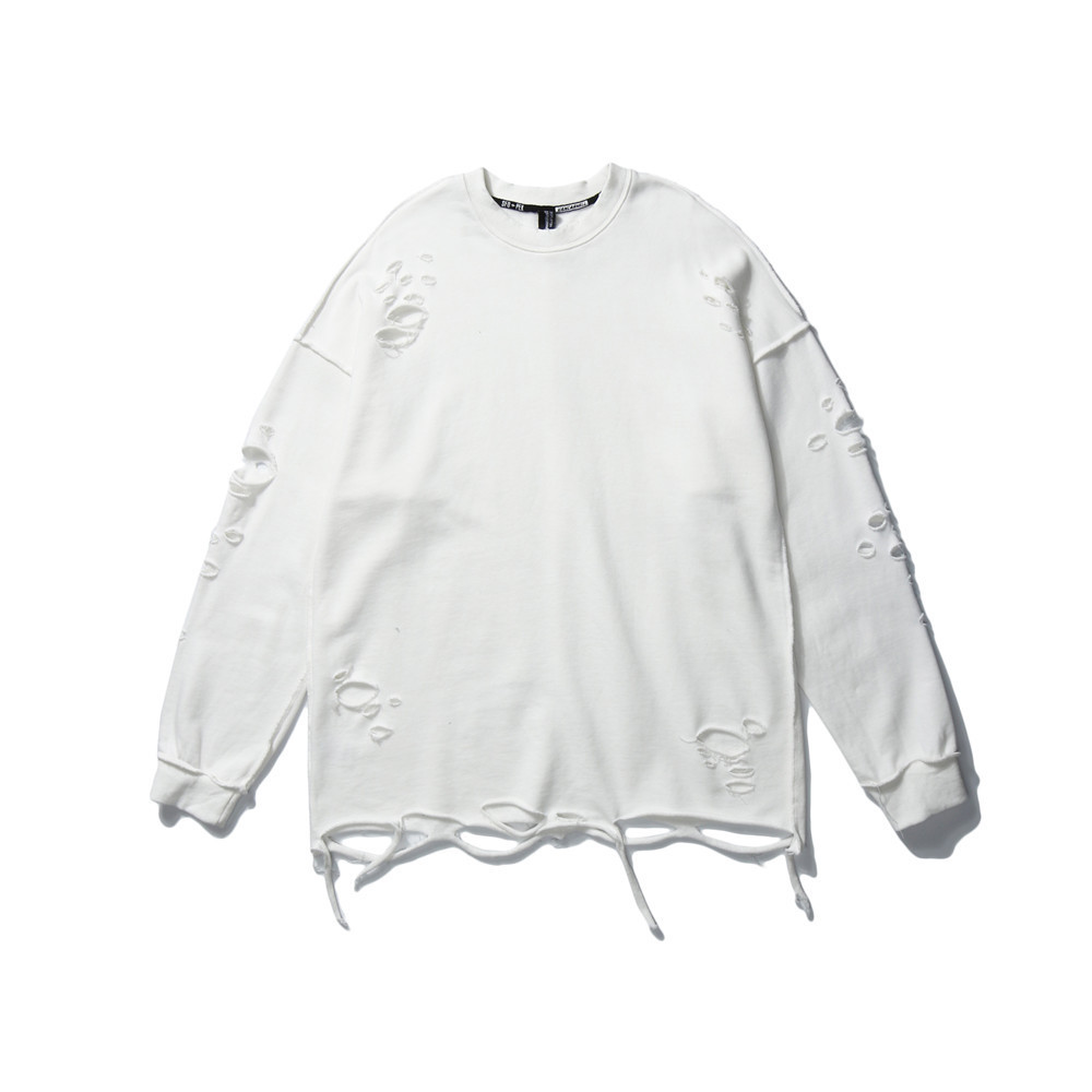 Loose Round Neck Solid Color Simple Hole Sweater