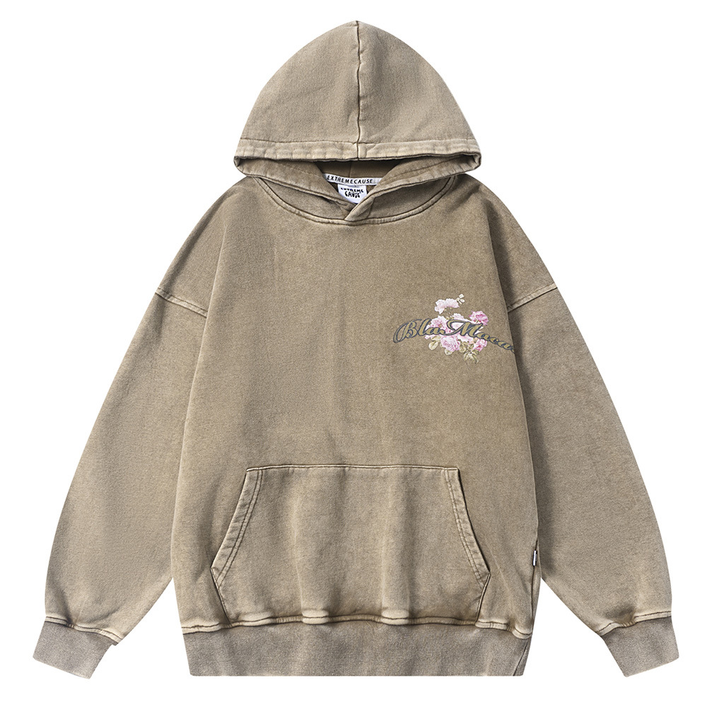Loose Washed Old Trendy Print Hooded Sweatshirt