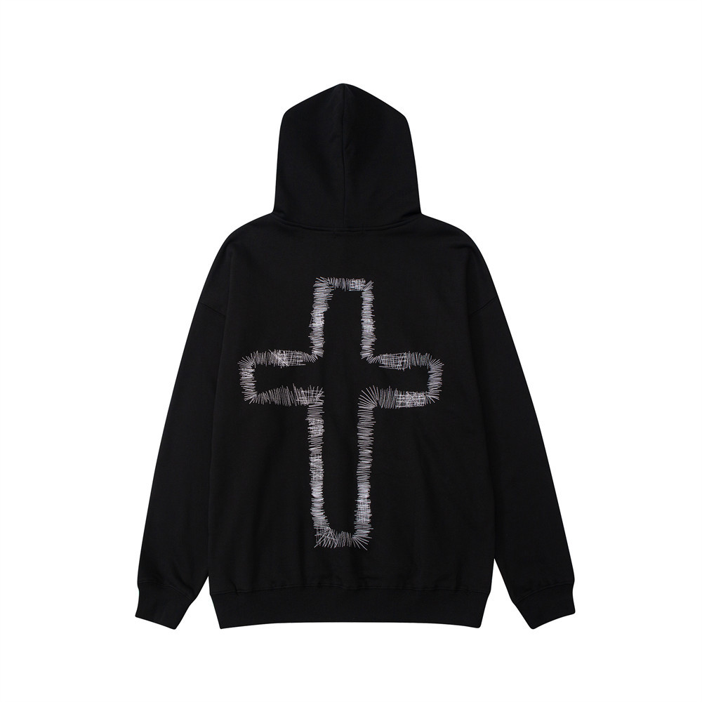 Men'S Slouchy Cross Embroidered Hooded Sweatshirt