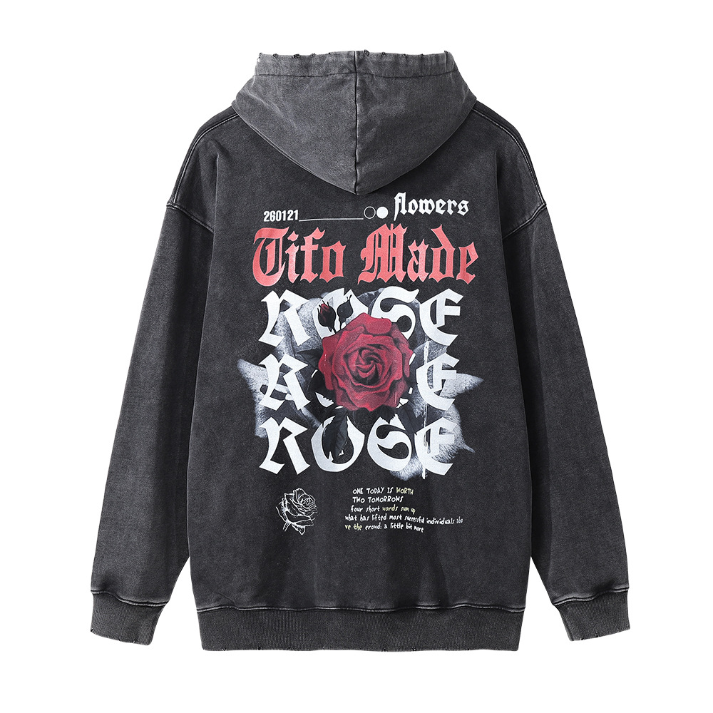 Niche Loose Frayed Washed With Hooded Sweatshirt