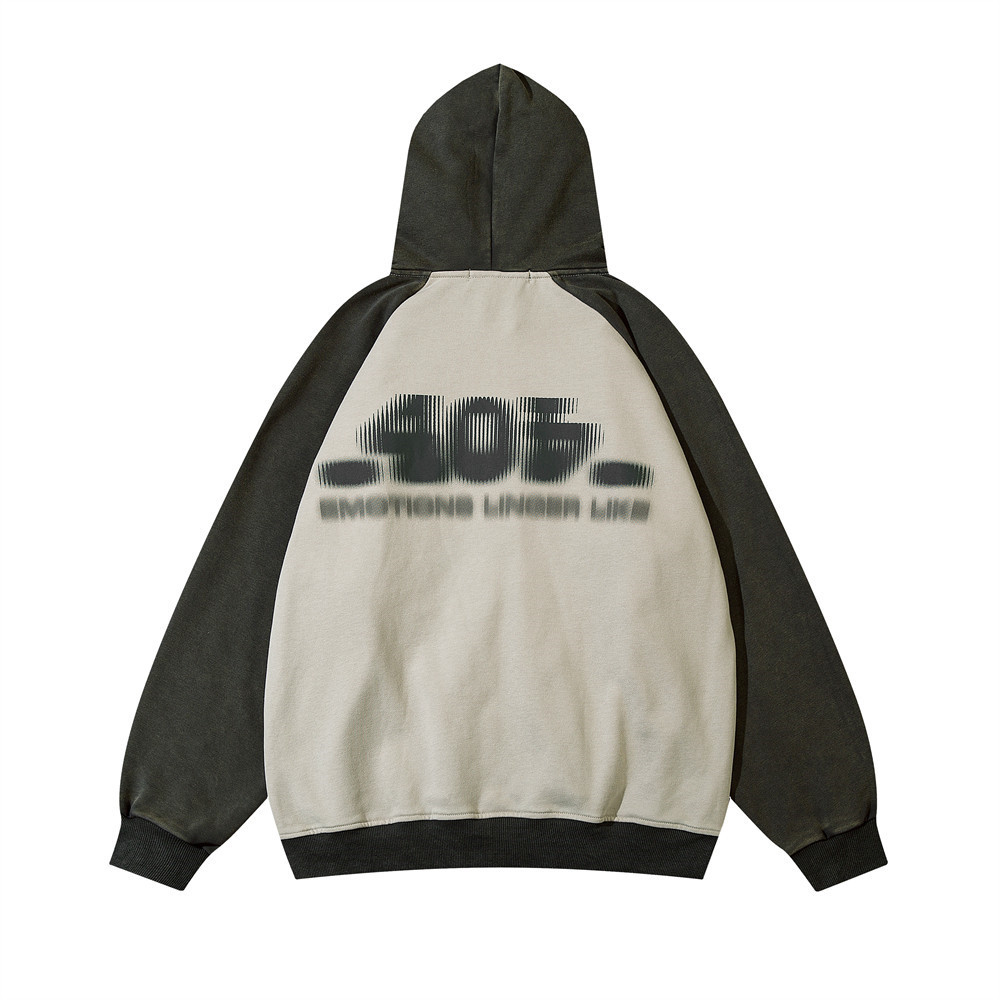 Splicing Fuzzy Letters Long-Sleeved Hooded Cardigan