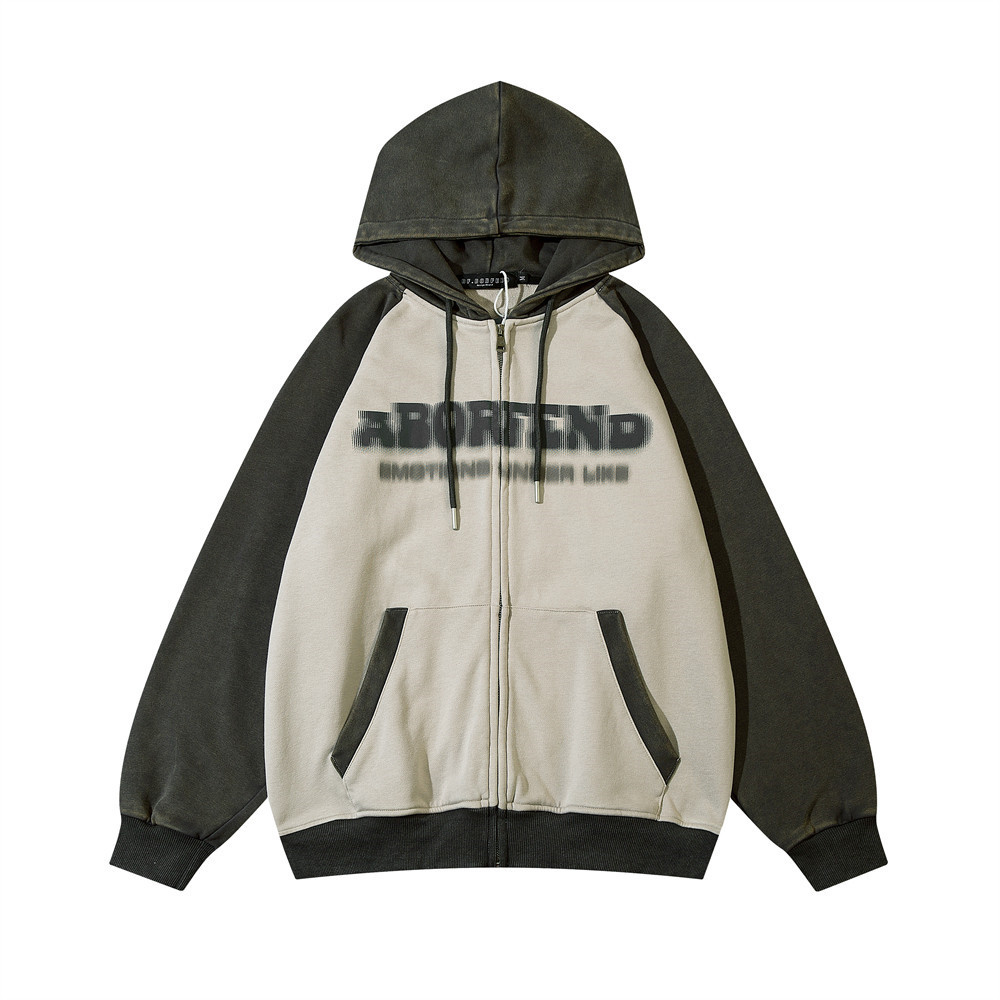 Splicing Fuzzy Letters Long-Sleeved Hooded Cardigan