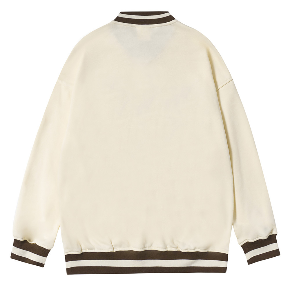 Patch Leather Embroidered Letters V-Neck Sweatshirt