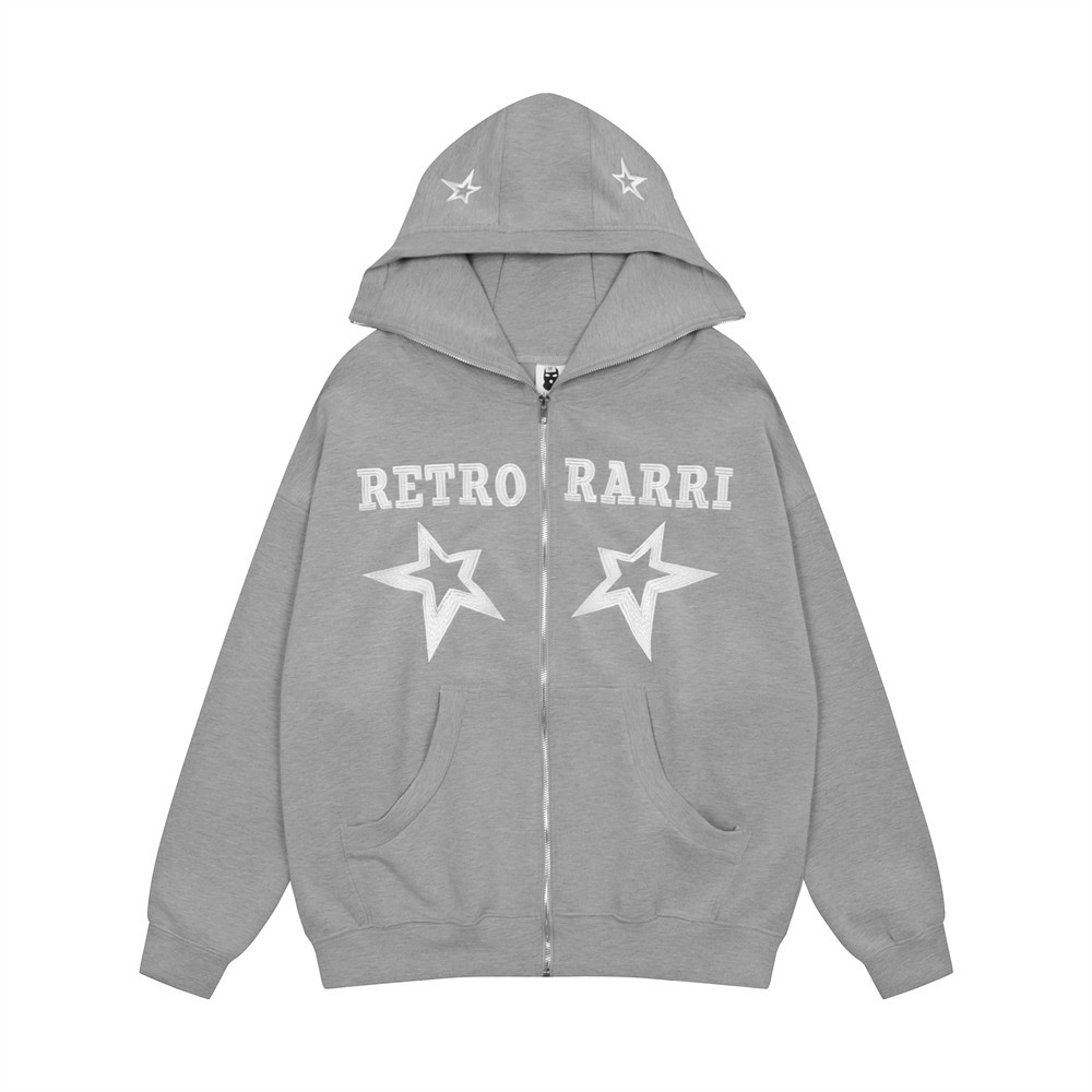 Pentagram Embroidered Letters Hooded Cardigan