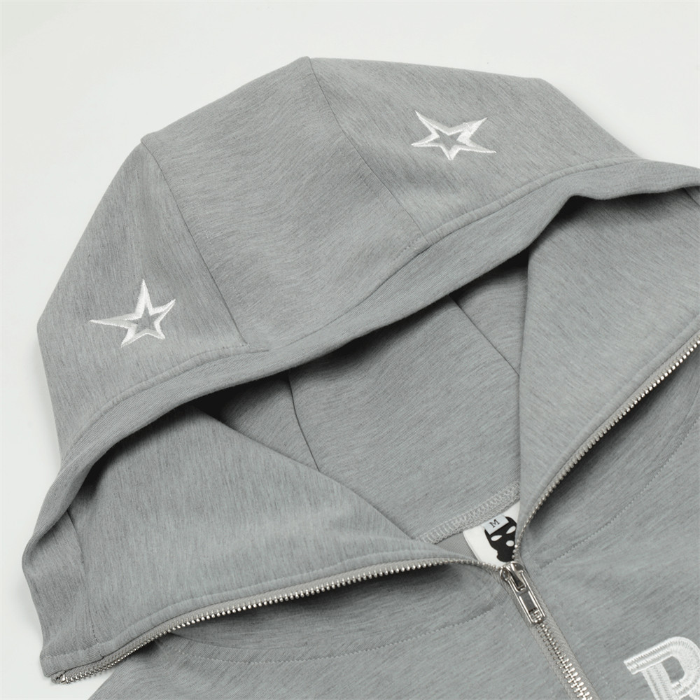Pentagram Embroidered Letters Hooded Cardigan