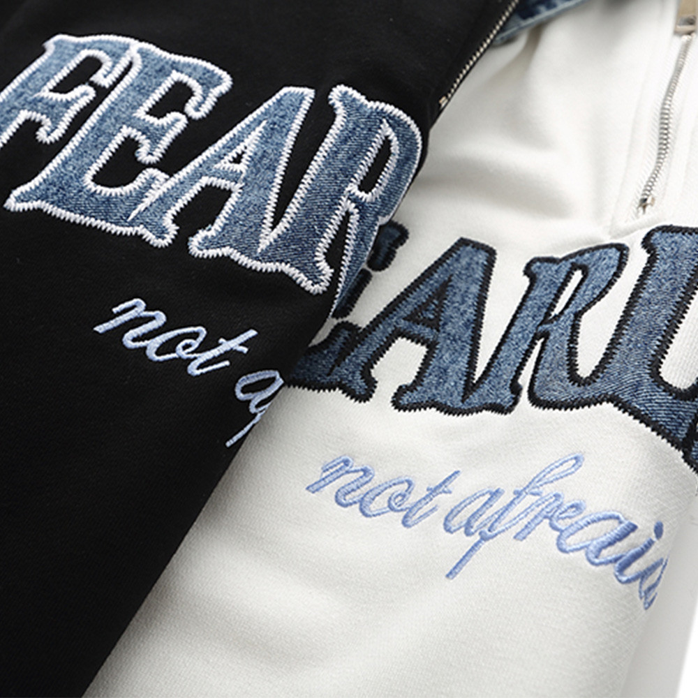 Retro Half-Zip Denim Lapel Pullover Sweatshirt